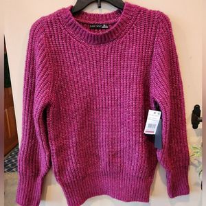 Black tape crewneck oversized thick sweater fuchsia